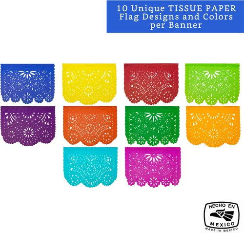 Vista 3 de Pancartas de fiesta mexicana (paquete de 5, 10 diseños de banderas de papel de seda por pancarta) + piñata mexicana (XL de 36 pulgadas), pancarta