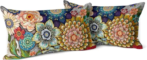 Vista 30 de Snycler Fundas de Almohada Decorativas Bohemias 16x16 pulgadas Juego de 2 Patrón de Alfombra Bohemia de Doble Cara Algodón Suave Funda de Cojín