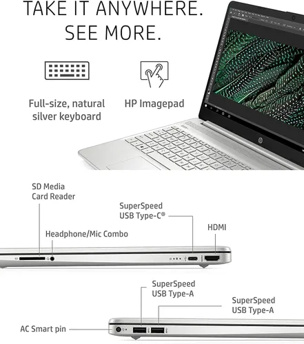 Vista 5 de HP Computadora portátil, pantalla táctil Full HD de 15.6", Intel Core i7-1165G7, 16 GB de RAM, SSD PCIe de 1 TB, teclado retroiluminado, lector