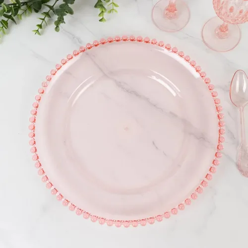 Vista 11 de Efavormart - Paquete de 10 platos de postre de plástico transparente rubor con borde de cuentas, platos redondos desechables para ensalada, 8