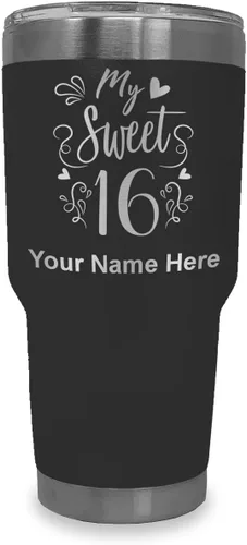 Vista 30 de LaserGram Taza aislada al vacío de 20 onzas, My Sweet 16, grabado personalizado incluido (gris)