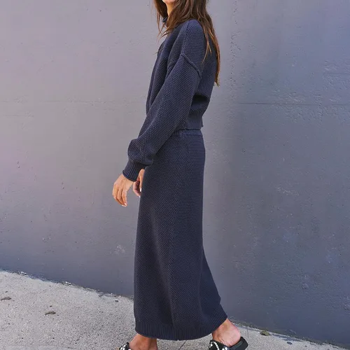 Vista 4 de FAMOORE Control High Waist Swimsuit Set Outfits Mock Neck Long Sleeve Sweater Knit Maxi Long Skirt Sets Sweatsuit Evening