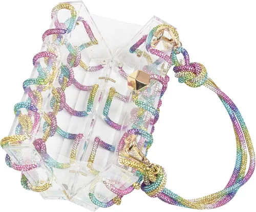 Vista 4 de Diamante hand Bag. Rhinestone Evening bag. Hardbodied acrylic handbag. Gift for her. Sparkling rope handbag