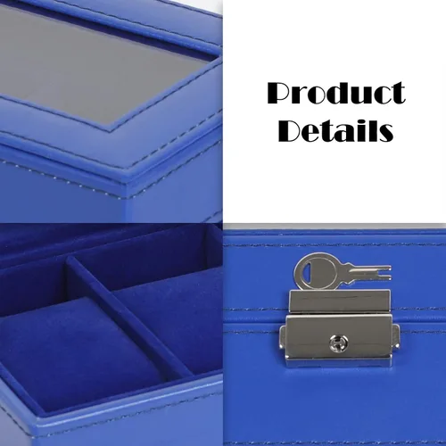 Vista 5 de NEX Caja de reloj organizador para hombres, de piel sintética superior de cristal para el almacenamiento de relojes