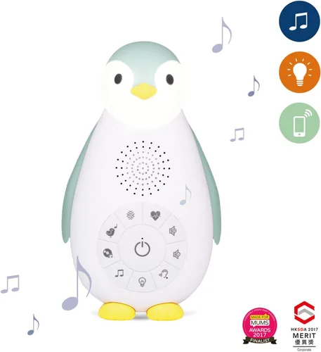 Vista 2 de ZazuKids - Máquina de sonido portátil y luz nocturna, chupete de sonido azul con altavoz Bluetooth, diseño de pingüino Zoe, para bebés y niños