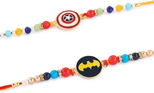 Vista 4 de Set of 2 SuperHeros Rakhi for Brother Raksha Bandhan Rakhi for Small Brother Rakhi for Bhaiya Bhabhi Rakhi Thread RNJVA