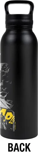 Vista 2 de Batman OFFICIAL 80 Years Bat Panels - Botella de agua aislada de 24 onzas, resistente a fugas, de acero inoxidable con tapa de bucle, color negro