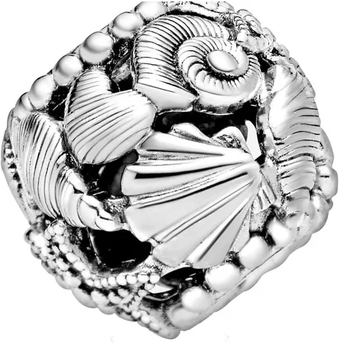 Vista 4 de Abalorio de plata de ley con diseño de estrella de mar, conchas de mar y corazones, diseño tropical