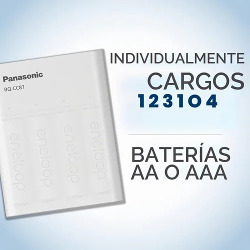 Vista 2 de Panasonic BQ-CC87ABBA Eneloop - Cargador de batería individual avanzado con tecnología de carga portátil, color blanco