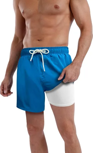Vista 29 de Traje de baño para hombre con forro de compresión de secado rápido de 5.5 pulgadas con forro tipo bóxer amarillo (1-Yellowstar)