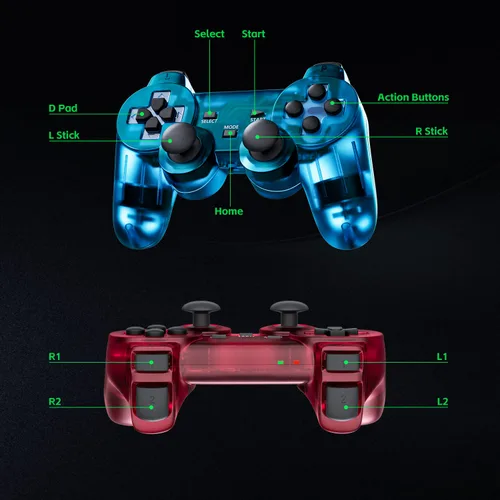 Vista 7 de Burcica Wireless Controller for PS-2 Play 2 Double Vibration 2 - Black and ClearRed