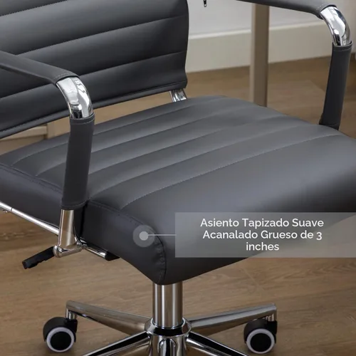 Vista 5 de Silla de escritorio de oficina de cuero, sillas de sala de conferencias con ruedas, silla ejecutiva moderna de respaldo alto, ergonómica, giratoria