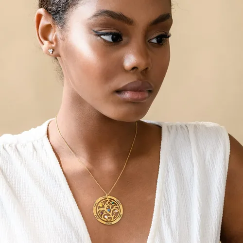 Vista 2 de MYKA - Collar de árbol genealógico personalizado con nombres grabados y piedras natales para mujer, mamá, ella, abuela, regalo de joyería