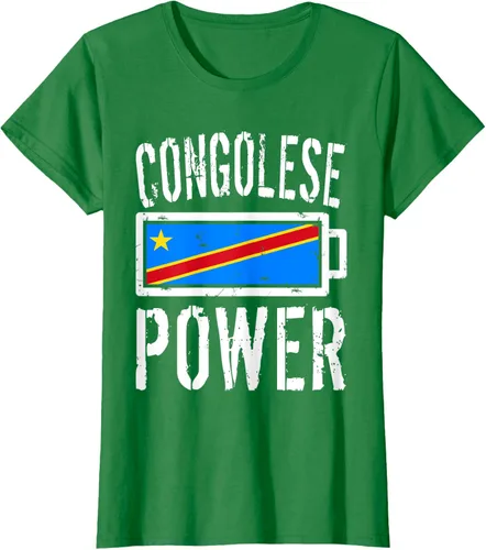 Vista 32 de Camiseta de batería de energía congoleña con bandera de República Democrática del Congo, Negro, S