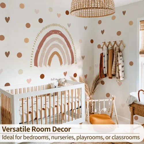 Vista 5 de funlife Calcomanías de pared grandes de arco iris boho para despegar y pegar, autoadhesivas, calcomanías de pared de corazones para decoración