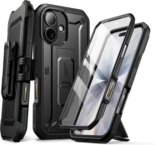 Vista 12 de SUPCASE - Funda para iPhone 17 Pro Max con función atril y protector de pantalla, color negro Built-in Camera Control Button, Detachable Belt