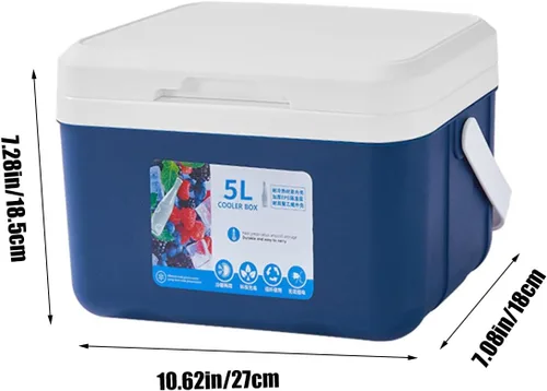 Vista 2 de Enfriador portátil para acampar con asas de 5 litros, enfriador de hielo pequeño y duro, a prueba de fugas, para exteriores, mantiene el hielo hasta