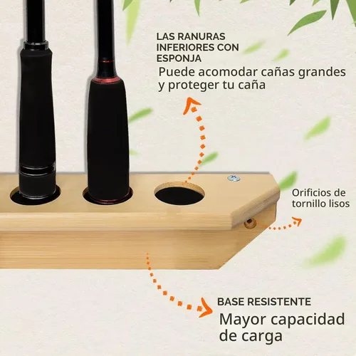 Vista 4 de THKFISH Bastidores de caña de pescar para garaje de madera, caña de pescar, tienda de 7 combos de caña de pescar, 1 par Estante vertical