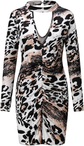 Vista 6 de Mini vestido ajustado de manga larga con estampado de leopardo para mujer 97