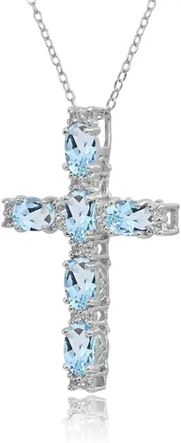 Vista 5 de Sterling Silver Genuine, Created or Simulated Gemstone Oval-Cut Cross Pendant Necklace for Women