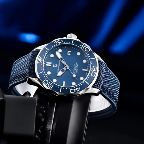 Vista 4 de Relojes automáticos de buceo Pagani Design 007-Model para hombre, movimiento NH35, materiales de acero inoxidable, bisel de cerámica giratoria Hule
