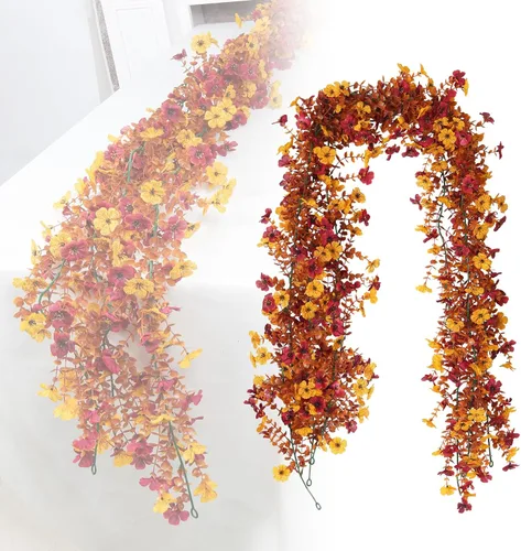 Vista 47 de RECUTMS Guirnalda artificial de otoño, plantas de vegetación sintética 1 pieza seda marrón