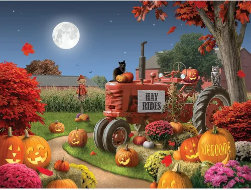 Vista 2 de Bits and Pieces Rompecabezas grande de 300 piezas para adultos – «Happy Hollow» – Rompecabezas de Halloween por el artista Alan Giana