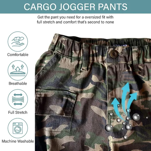 Vista 4 de Pantalones deportivos de cintura alta para mujer, pantalones deportivos casuales con cintura elástica tipo cargo con 6 bolsillos, Camuflaje C-01, 3X