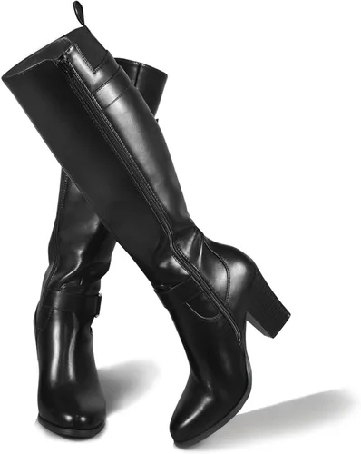Vista 2 de DCMBLY Women's Knee High Boots Chunky Heel Pointed Toe Knee High Boots with Elastic Calf