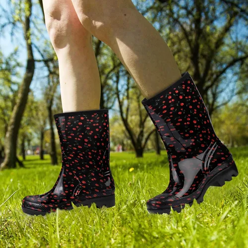 Vista 37 de DKSUKO Waterproof Womens Rain Boots insulated,Lightweight Rubber fashion Boots in Gardening,Warm and Comfortable Wide Calf Rain Boots with Glossy in