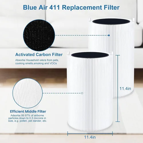 Vista 3 de Blue Air 411 - Filtro de repuesto compatible con Blueair 411 Genuine, Blue Pure 411+, 411 Auto y Mini, filtro de caspa de polvo eficiente y filtro