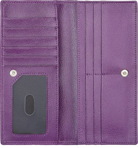 Vista 5 de Lavemi Cartera de cuero ultradelgada para mujer con bloqueo RFID, soporte para tarjetas de crédito plegable, billetera larga de dama