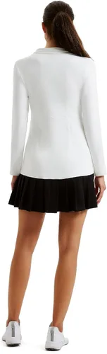 Vista 4 de JACK SMITH Vestido de tenis y golf para mujer, manga larga, con pantalones cortos y bolsillos, vestido atlético plisado, color de contraste, casual