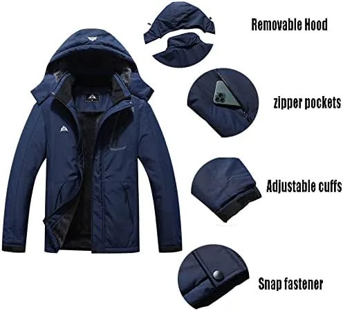 Vista 6 de Chaqueta de esquí impermeable para hombre, resistente al viento, cortavientos, abrigo de nieve cálido con capucha