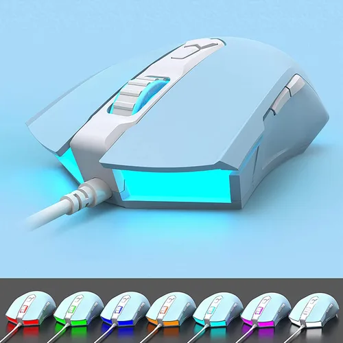 Vista 5 de Lomiluskr AJ52 - Ratón para juegos con cable 7 botones programables ratones para computadora con retroiluminación LED RGB 200-4800 DPI ajustable