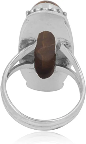 Vista 3 de Anillo largo ovalado de ojo de tigre 925 anillo de cóctel de plata esterlina hecho a mano joyería de plata anillo de dedo medio anillo de boda