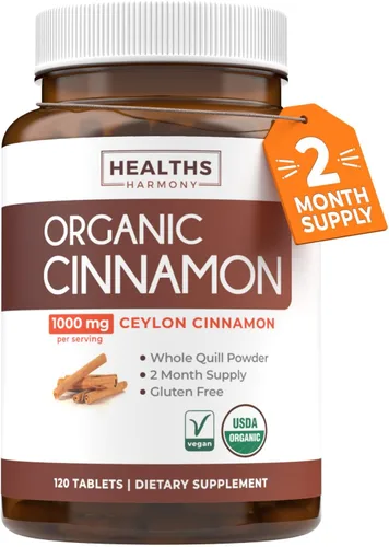 Vista 9 de Pastillas orgánicas de canela de Ceilán USDA – Suplemento de canela de Ceilán de alta potencia con 1000 mg por porción para apoyo antioxidante