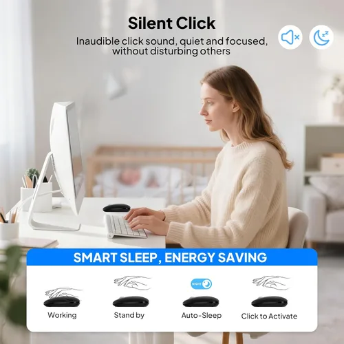 Vista 7 de Ratón Bluetooth inalámbrico, USB + BT × 2, Slim Pebble Multi Device Small Travel Ratones de viaje, Metal 4 Way Super Scrolling, ± 3000 DPI, 8