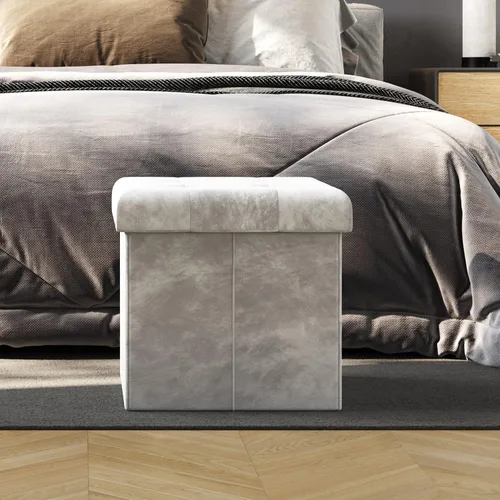 Vista 5 de Lavish Home - Otomana de almacenamiento, reposapiés copetudo, copetudo de terciopelo, copetudo de lino o organizador de almacenamiento con tapa