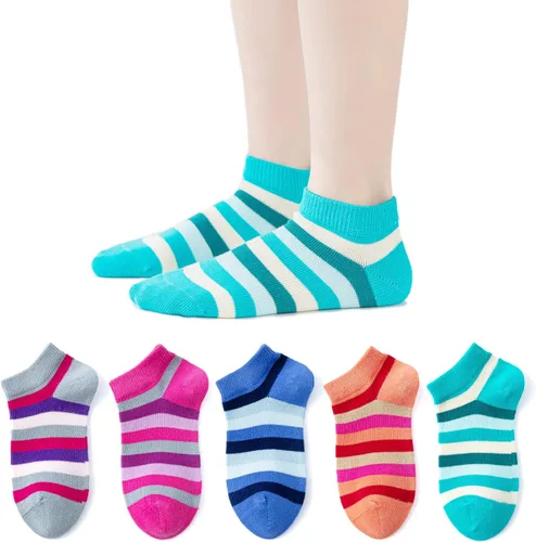 Vista 14 de EPEIUS Paquete de 5 calcetines sin costuras con rayas arcoíris para niños y niñas