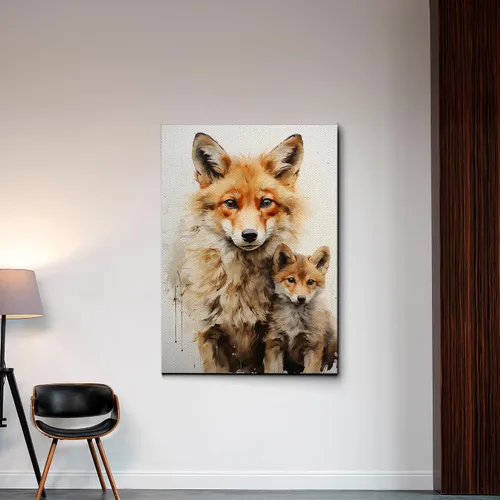Vista 3 de Fox Mother Cub Prints, In The Style Of Stencil,Based, Ivory, Kids Wall Art, Kids Wall Art Display, Mom And Baby Animal Art Print, Wall Art, Art Print