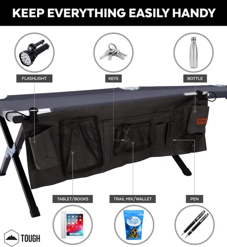 Vista 2 de Tough Outdoors Cuna de campamento para adultos – Cuna de campamento de gran tamaño – Cama militar duradera y resistente – Cuna plegable elevada