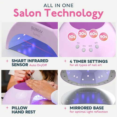 Vista 2 de SUNUV Luz UV de 48 W para uñas, 0.5 onzas líquidas, capa superior y base, juego de esmalte de gel para uso doméstico y salón SUN2C morado