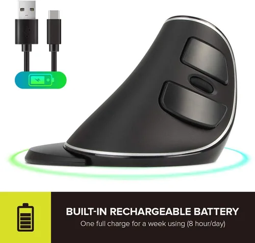 Vista 5 de DeLUX Mouse ergonómico inalámbrico con 4000 DPI, mouse vertical con receptor USB y BT1 + BT2, 6 botones y reposamanos extraíble para computadora