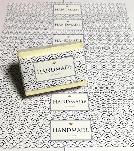Vista 2 de Cinta de papel de envoltura para barra de jabón casera, productos hechos a mano, 20 piezas (horizontal - puntos azules)