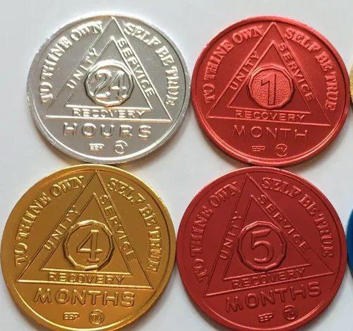 Vista 2 de Juego de 12 medallones AA de recuperación/monedas BSP 24hr-11mo conmemorativo