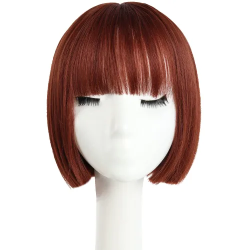 Vista 3 de Pelucas Bob con flequillo, peluca de cabello castaño rojizo de 10 Caoba