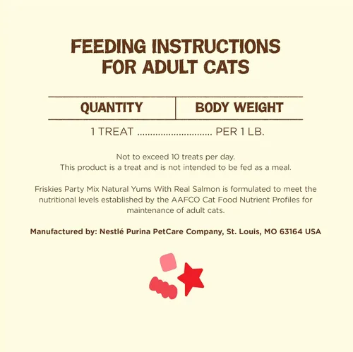Vista 8 de Purina Friskies Golosinas Naturales para Gatos, Party Mix Natural Yums con Salmón Real y Vitaminas, Minerales y Nutrientes - (Paquete de 10) Bolsas