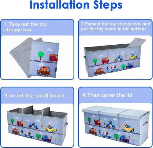 Vista 6 de decalsweet Caja de juguetes para niños, caja de almacenamiento de juguetes Oxford plegable con asas para niños, organizador de juguetes extra grande