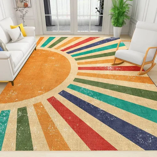 Vista 12 de Alfombra de área con diseño de dibujos animados en acuarela, estilo bohemio de mediados de siglo, con diseño de hojas de palmera tropicales, suave